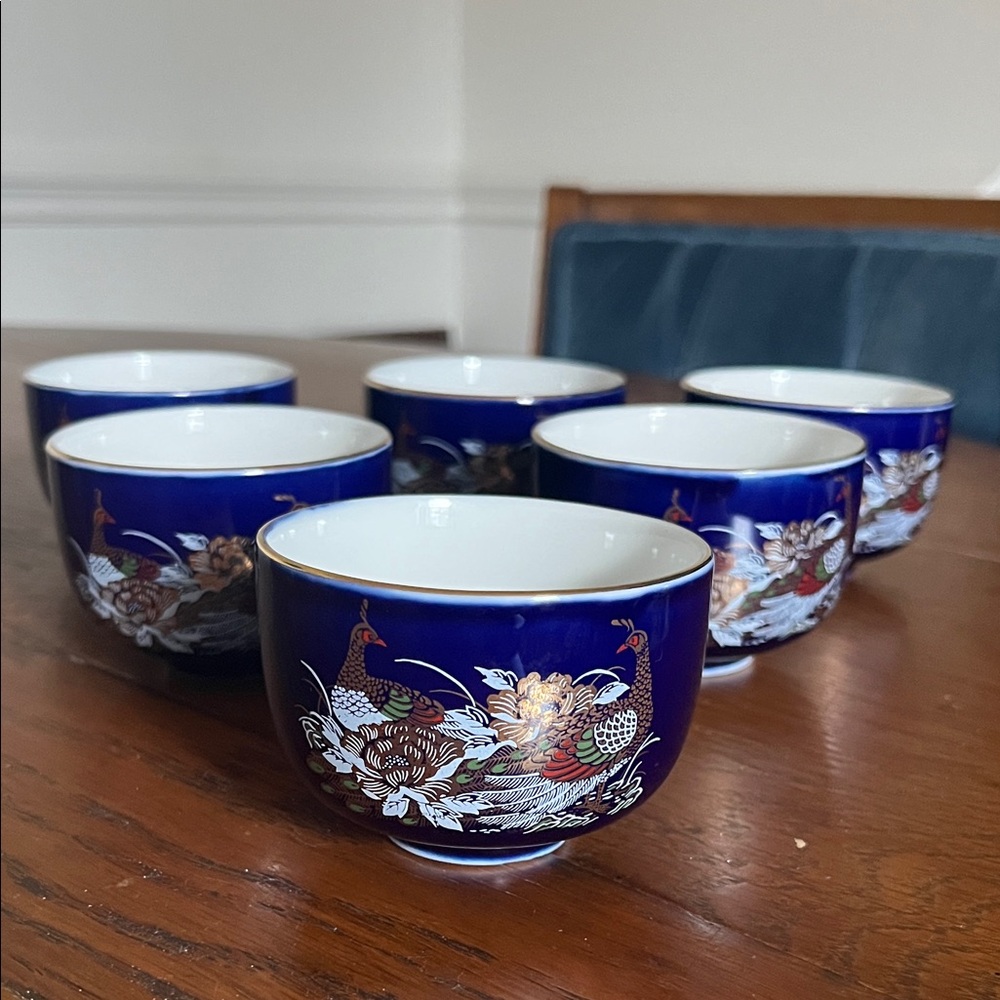 Vintage Japanese cobalt blue teacups